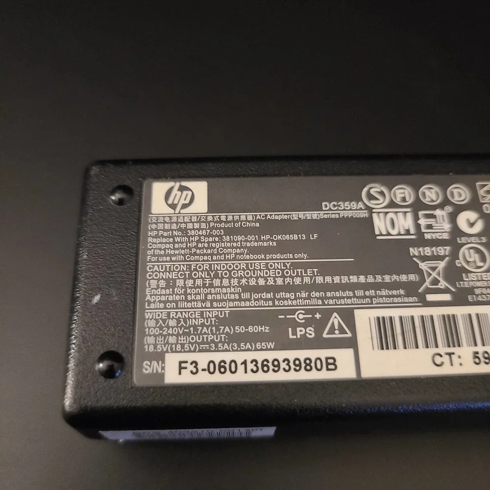 HP 18.5V/3.5A Power Supply Adapter, Model DC359A